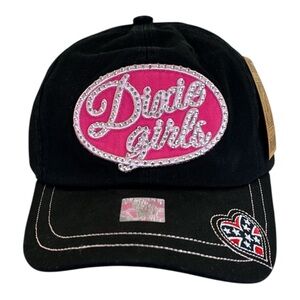 Y2K Rhinestone Dixie Girls Black Pink Adjustable Baseball Cap Hat